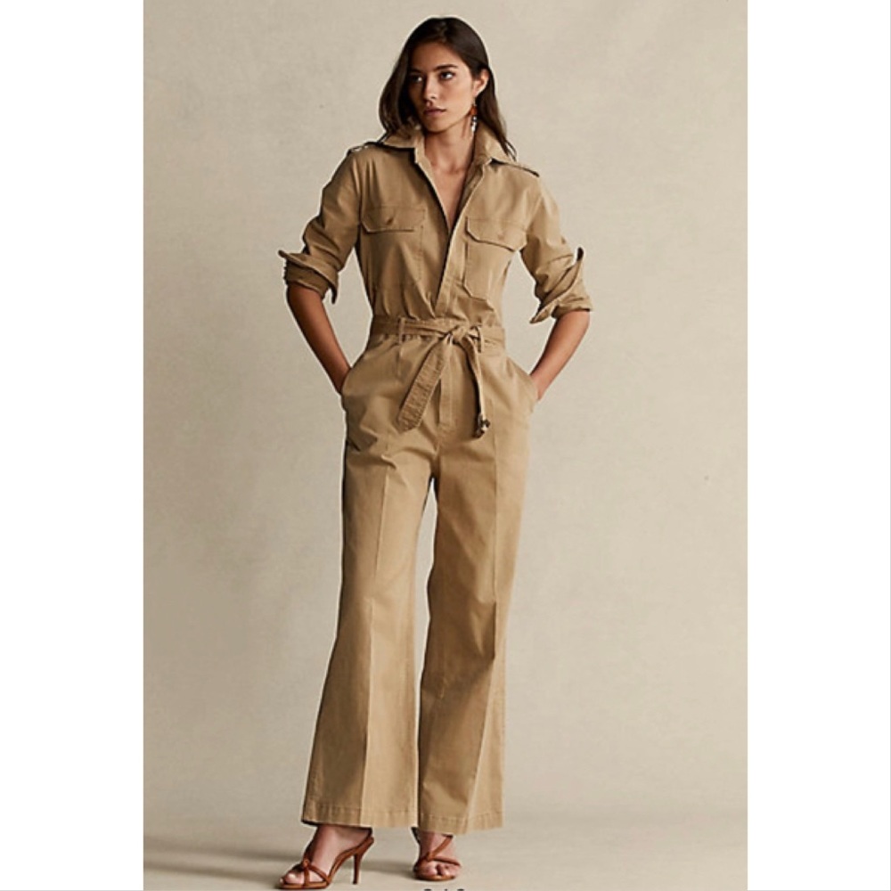 Polo Ralph Lauren belted long-sleeved khaki jumpsuit